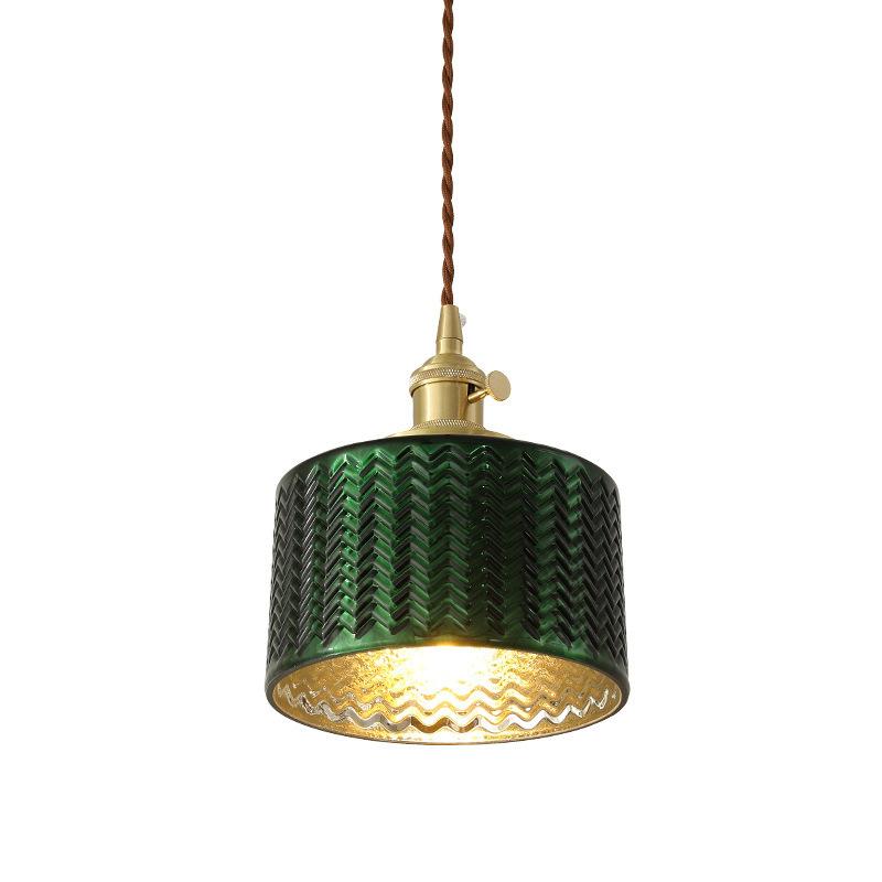 Nordic Vintage Tiffany Green Glass Island Chandelier – 1/2/3 Light, Brass