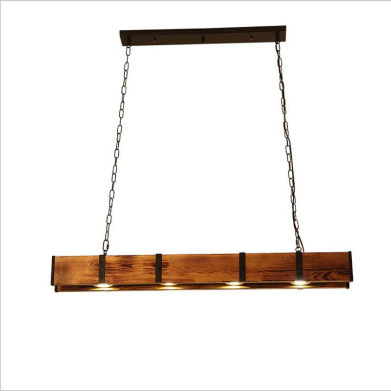 Traditional Vintage Solid Wood Long Bar LED Island Light Chandelier for Dining Room