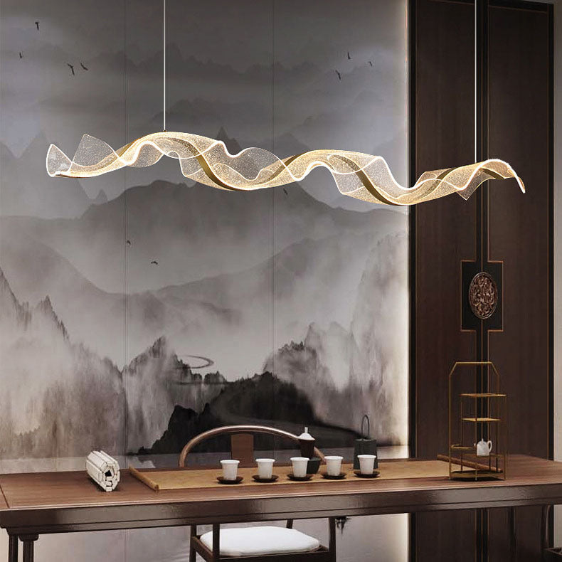Contemporary Luxury Acrylic Corrugated Fluttering Tape Metal LED Island Light Pendant Light for Living Room BulbSquare