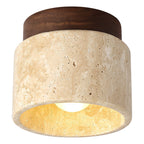 Japanese Minimalist Round Yellow Travertine Shade 1-light Semi-flush Mount Ceiling Light BulbSquare