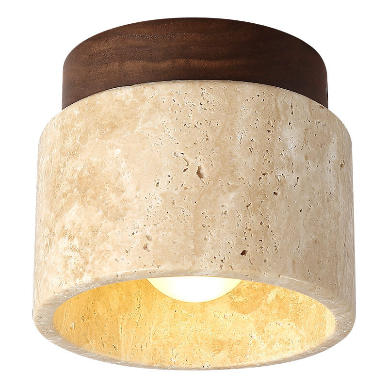 Japanese Minimalist Round Yellow Travertine Shade 1-light Semi-flush Mount Ceiling Light