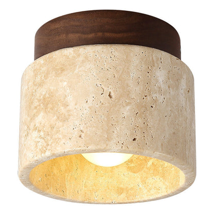 Japanese Minimalist Round Yellow Travertine Shade 1-light Semi-flush Mount Ceiling Light
