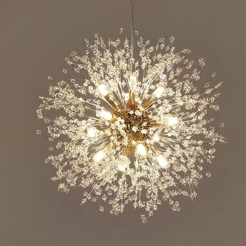 Contemporary Scandinavian Dandelion Metal Crystal 8/9/12/16 Light Chandelier for Bedroom