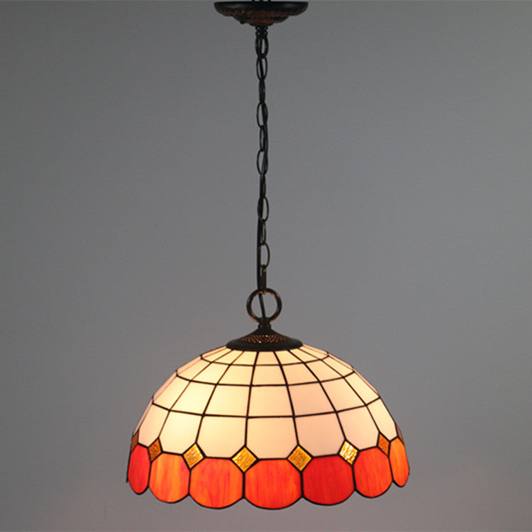 Tiffany Vintage Gemstone Stained Glass Dome 3-light Pendant Light BulbSquare