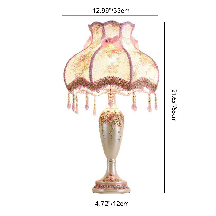 Traditional European Rose Vase Base Resin Fabric 1-Light Table Lamp For Bedroom Lumendat