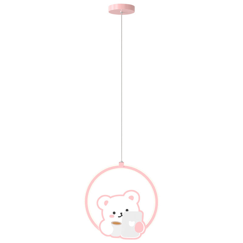 Lumendat Modern Simplicity Kids Aluminum Iron Acrylic Circle Bear Cow LED Pendant Light For Bedside Lumendat