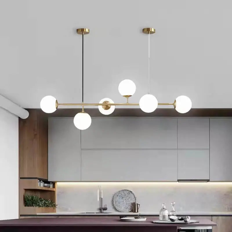 Nordic Minimalist Colorful Orb Metal Glass 6-light Island Light Chandelier BulbSquare