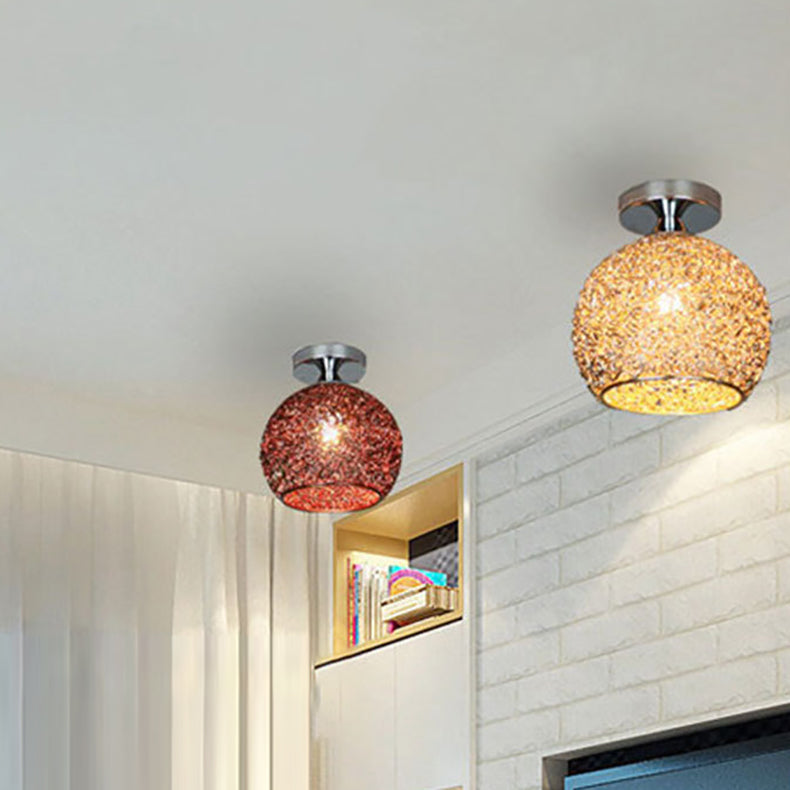 Contemporary Scandinavian Iron Aluminum Weaving Ball 1-light Semi-flush Mount Ceiling Light for Hallway