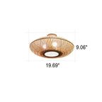 Japanese Bamboo Weaving Round Flying Saucer 3-light Semi-flush Mount Light BulbSquare