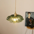 Traditional Vintage Lotus Leaf Glass Brass 1-light Pendant Light for Living Room BulbSquare