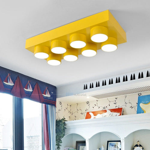 Contemporary Creative Building Block Square Iron LED Flush Mount Ceiling Light for Bedroom BulbSquare