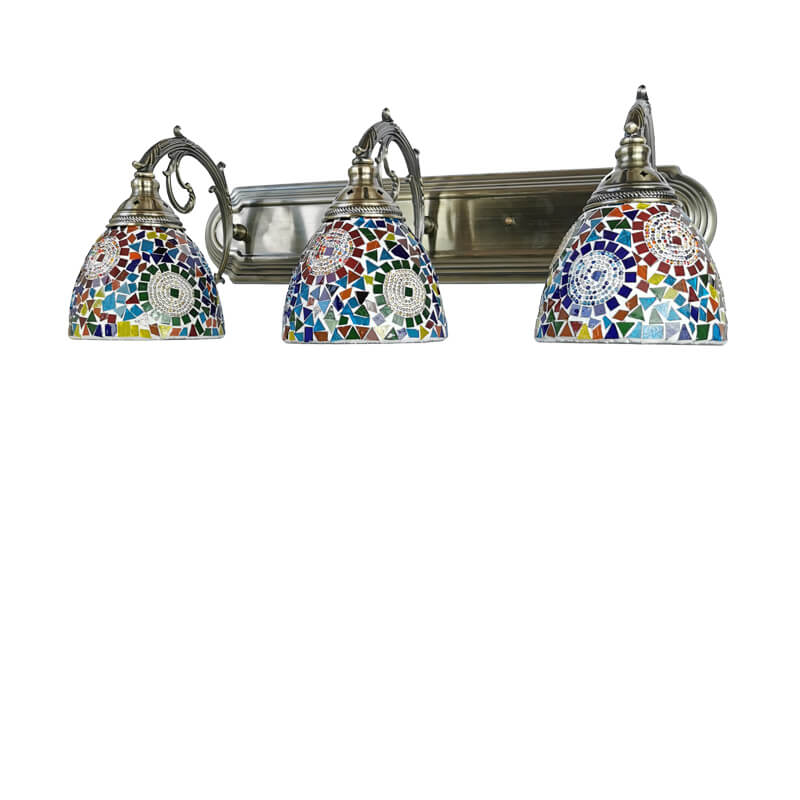 Tiffany Mediterranean Horn Stained Glass 3-Light Bathroom Vanity Mirror Front Wall Sconce Lamp Lumendat