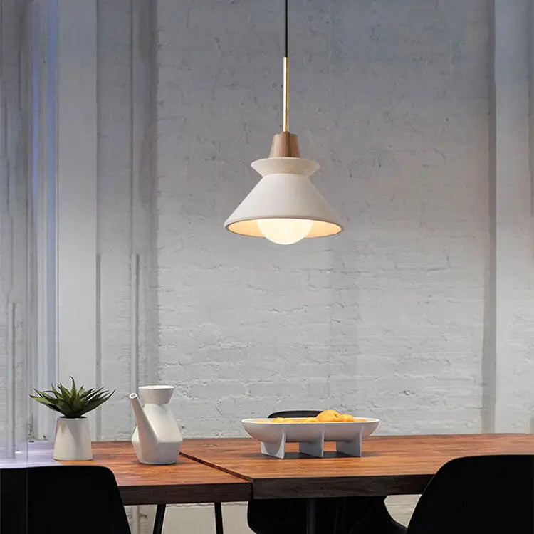 Nordic Minimalist White Cement 1-light Tapered Pendant Light Lumendat