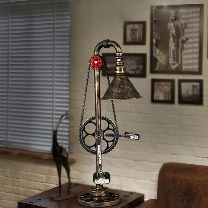Industrial Vintage Iron Gear Plumbing Metal 1-Light Table Lamp Lumendat