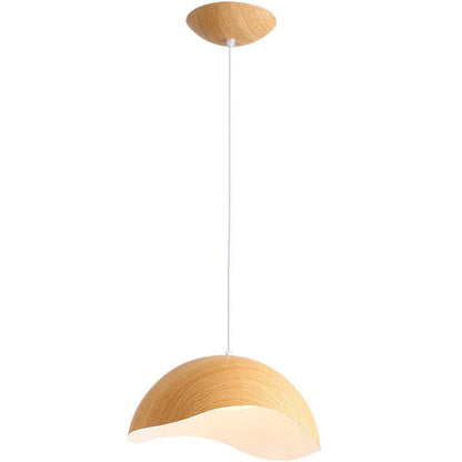 Contemporary Scandinavian Wood Grain Iron Dome Wave LED Pendant Light for Dining Room
