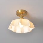 Japanese Vintage Cream Glass Floral Brass 1-Light Semi-Flush Mount Ceiling Light Lumendat