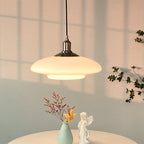 French Modern Cream Oval Glass Metal 1-light Pendant Light