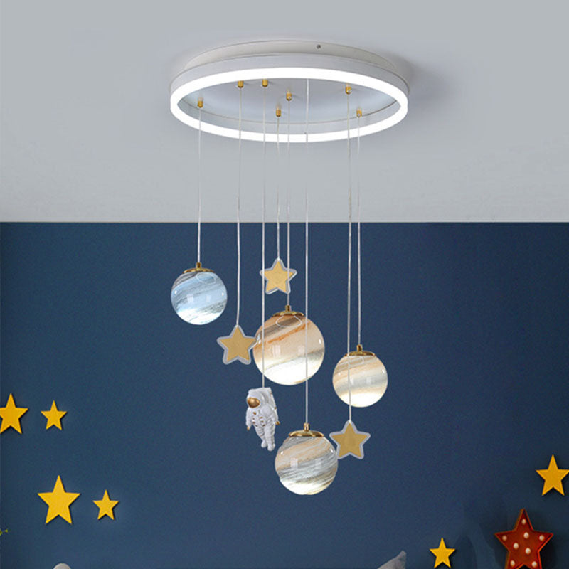 Lumendat Contemporary Scandinavian Space Planet Acrylic Glass Round Shade LED Kids Flush Mount Ceiling Light For Bedroom Lumendat