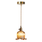 Vintage Nordic Brass Glass Bell Flower 1-light Pendant Light