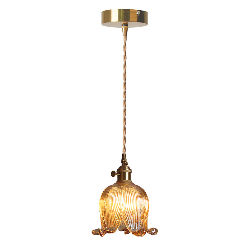 Vintage Nordic Brass Glass Bell Flower 1-light Pendant Light