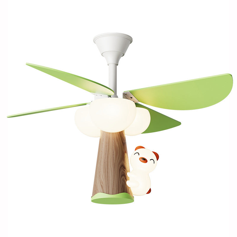 Lumendat Contemporary Creative Kids PVC Iron Wood Tree Bear LED Semi-Flush Mount Ceiling Fan Light For Bedroom Lumendat