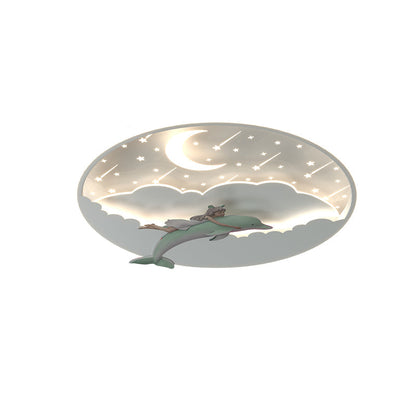 Modern Art Deco Dolphin Round Acrylic Iron LED Flush Mount Ceiling Light for Living Room