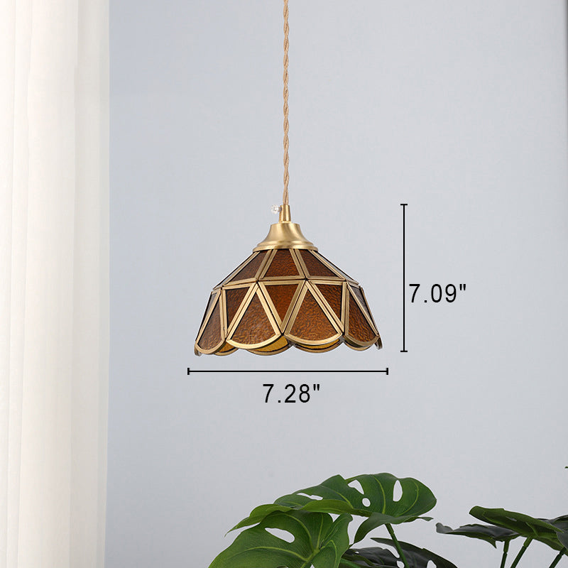 Japanese Vintage Water Pattern Glass Cone 1-light Pendant Light