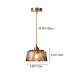 Traditional Vintage Amber Drum Round Glass Brass 1-Light Pendant Light For Living Room Lumendat
