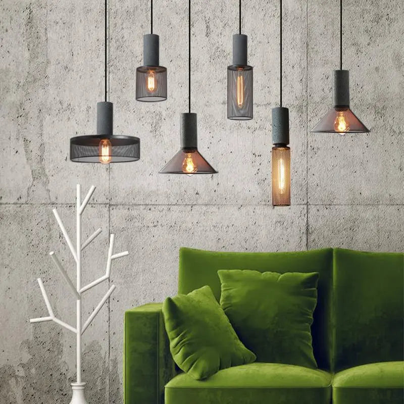 Contemporary Industrial Cylindrical Tapered Cement Iron 1-light Pendant Light for Living Room Lumendat