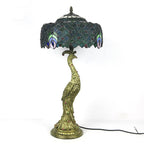 Vintage Tiffany Peacock Gem Dome Glass Resin 1-Light Table Lamp Lumendat