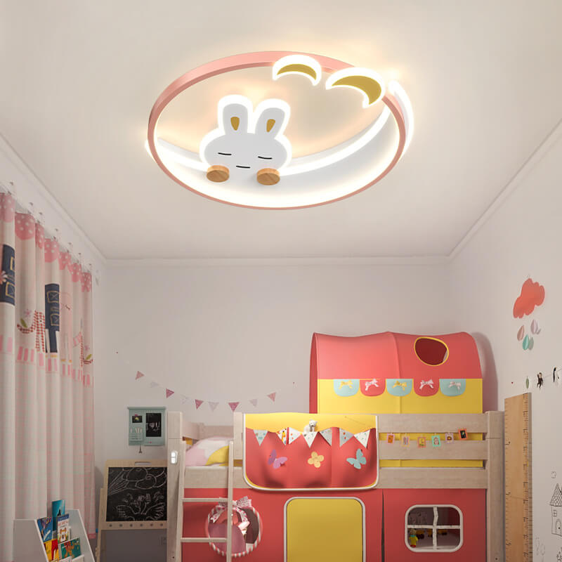 Lumendat Modern Creative Cartoon Rabbit Iron Round LED Kids Flush Mount Ceiling Light Lumendat