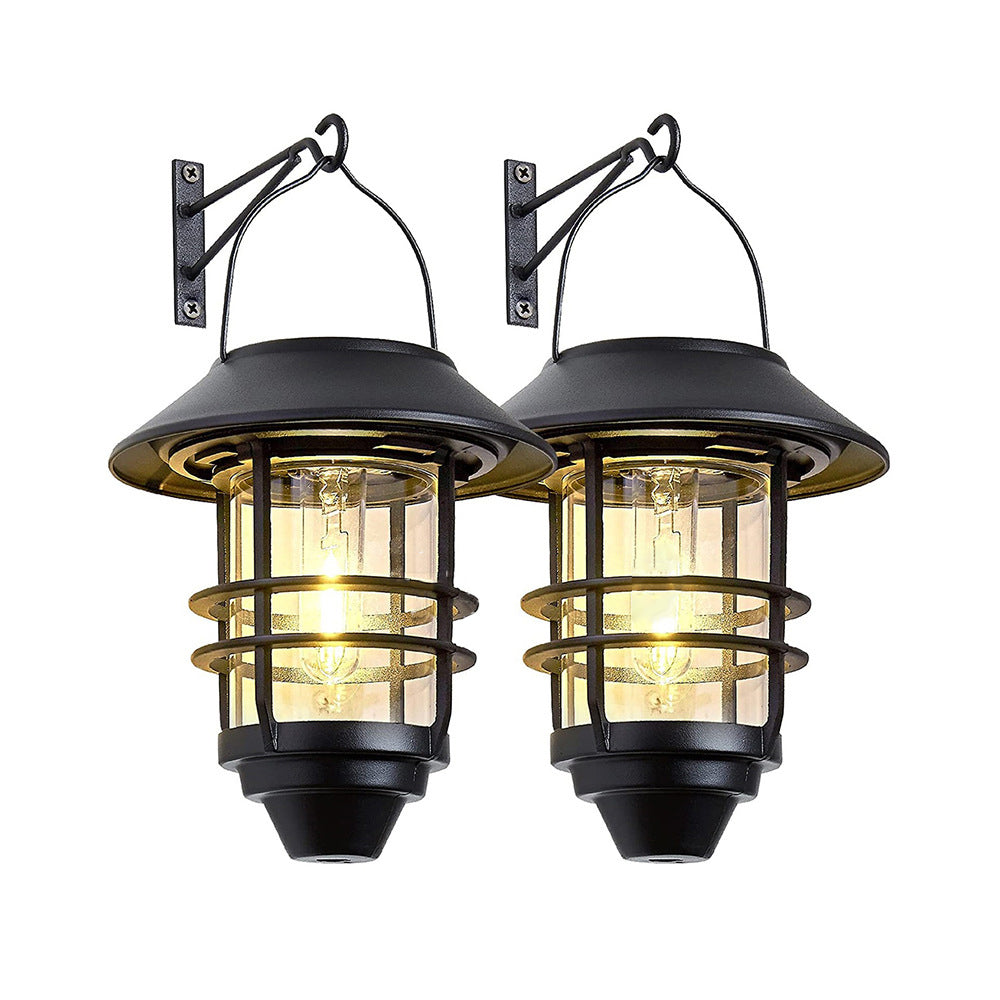 Contemporary Retro Solar Waterproof Aluminum Glass Lantern Cylinder 1-Light Hanging Wall Sconce Lamp For Outdoor Patio Lumendat