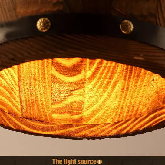 Traditional Rustic Round Wooden Wine Barrel 1-light Single Barrel Pendant Light for Dining Room Lumendat