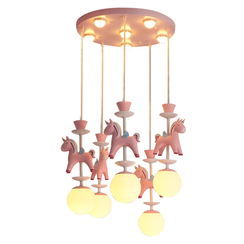 Lumendat Modern Art Deco Kids Iron Resin Glass Round Base Ball Horse 1/3/5 Light Flush Mount Ceiling Light For Bedroom Lumendat