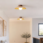 Japanese Wabi-sabi Faux Woodgrain Flying Saucer Design 1-light Semi-flush Mount Ceiling Light BulbSquare