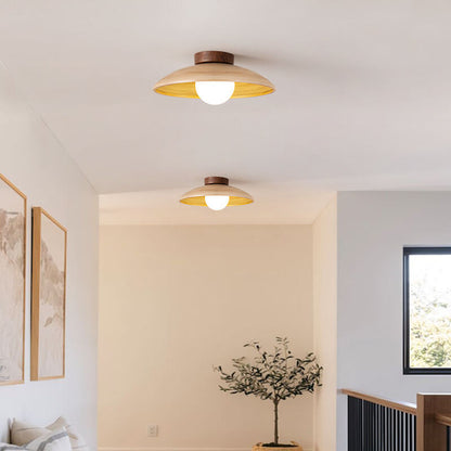 Japanese Wabi-sabi Faux Woodgrain Flying Saucer Design 1-light Semi-flush Mount Ceiling Light