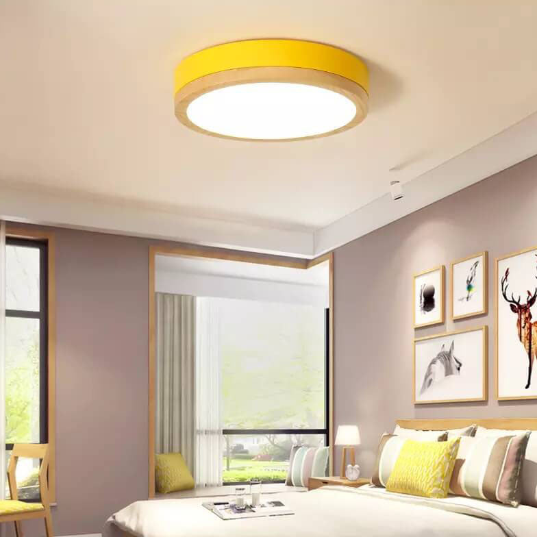 Simple Macaron Round Acrylic LED Flush Mount Ceiling Light BulbSquare