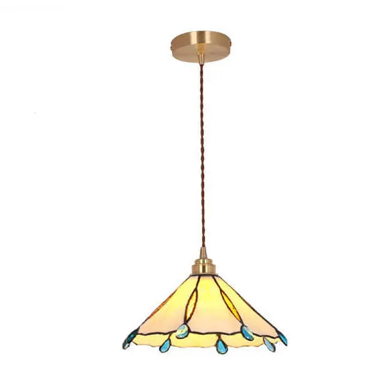 Vintage Tiffany Stained Glass Umbrella Shape 1-light Pendant Light BulbSquare
