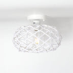 Contemporary Coastal Oval Iron Paper Rope 1-Light Semi-Flush Mount Ceiling Light For Living Room