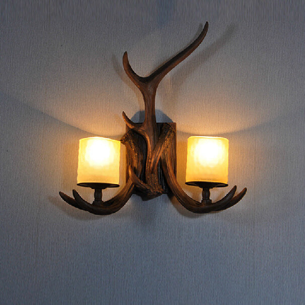 Traditional Vintage Resin Iron Antler 1/2 Light Wall Sconce Lamp For Hallway
