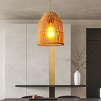 Vintage Rattan Weaving Dome Column 1-light Pendant Light BulbSquare