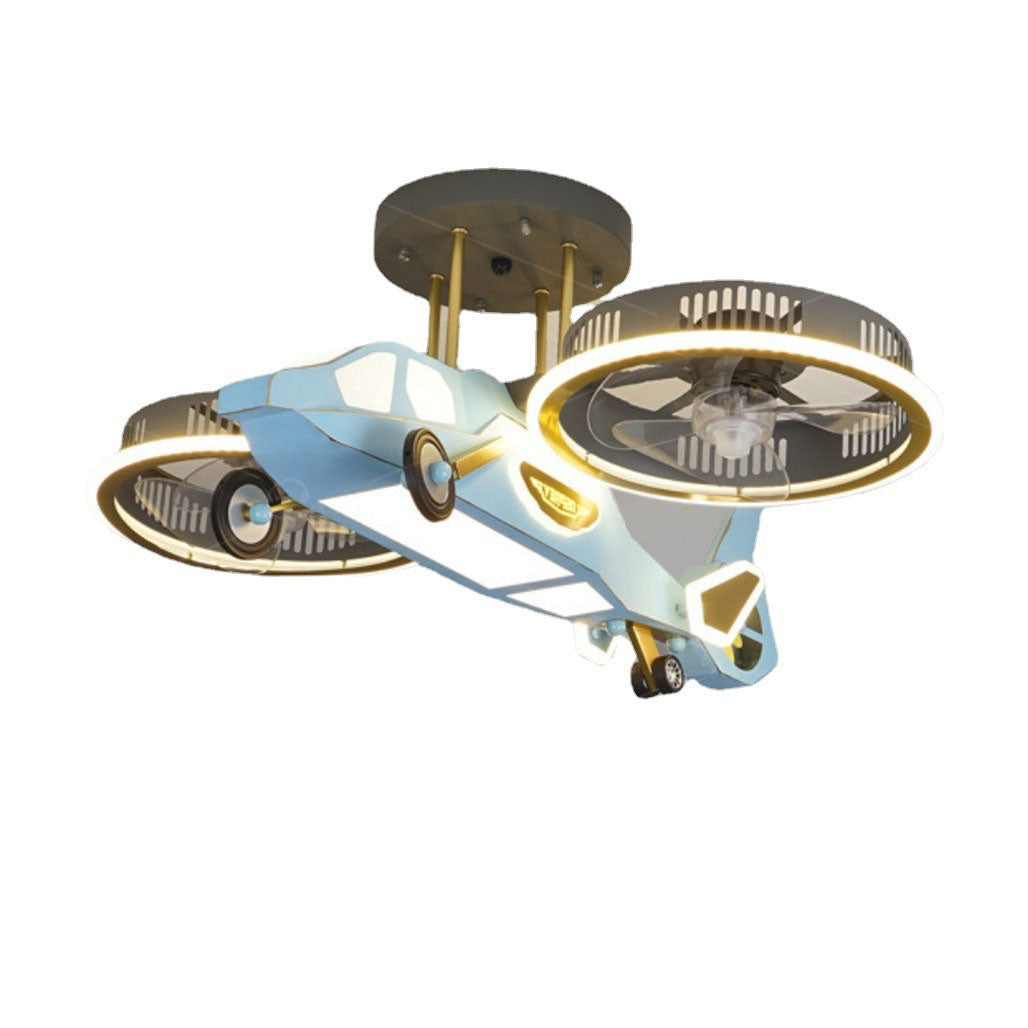 Lumendat Contemporary Creative Hardware Kids Aircraft LED Downrods Ceiling Fan Light For Bedroom Lumendat