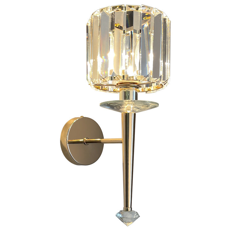 Modern Luxury Metal Iron Stainless Steel Crystal Ball Cylinder 1-Light Wall Sconce Lamp For Bedside Lumendat
