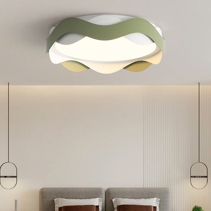 Contemporary Creative Cream Waves Round Acrylic Iron LED Flush Mount Ceiling Light for Living Room
