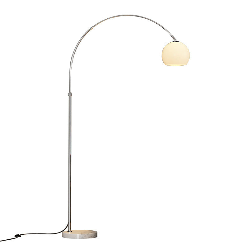 Contemporary Scandinavian Glass Round Shade Fishing Rod Iron 1-Light Standing Floor Lamp For Living Room Lumendat