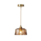 Traditional Vintage Amber Drum Round Glass Brass 1-Light Pendant Light For Living Room Lumendat