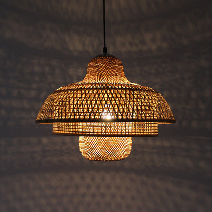 Japanese Vintage Triple Bamboo Weaving 1-light Pendant Light