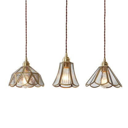 Japanese Vintage Cone Geometric Glass Copper 1-light Pendant Light