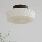 Traditional French Iron Glass Stripes Round Drum LED Semi-flush Mount Ceiling Light for Living Room & Bedroom Lumendat