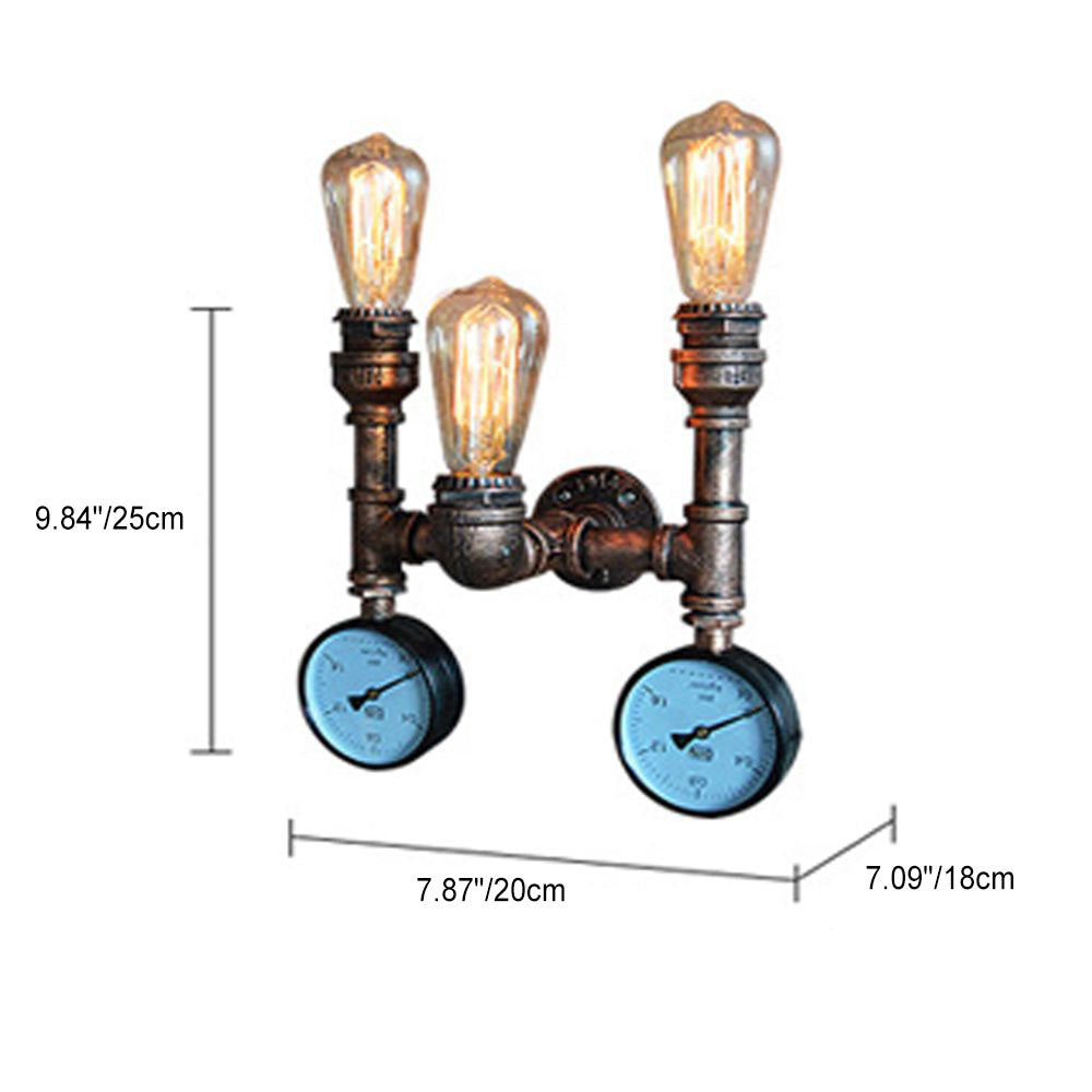 Traditional Vintage Iron Pipe Water Meter 3-Light Wall Sconce Lamp For Living Room Lumendat